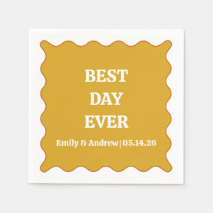 Best Day Ever Mustard Yellow Wavy Custom Wedding  Napkin