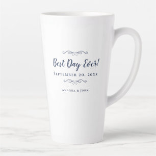 Best Day Ever Navy Blue Elegant Wedding Trendy Latte Mug