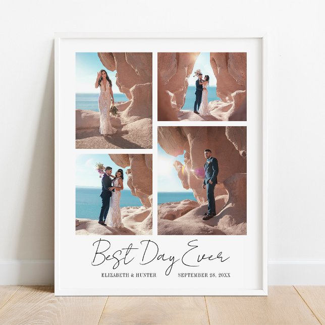 Best Day Ever Newlyweds Wedding 4 Photo Collage Poster (Creator Uploaded)