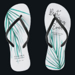 Best Day Ever Personalised Beach Wedding Flip Flops<br><div class="desc">Watercolor palm leaves,  modern handwritten script for the "best day ever" text,  these flip flops are fun and functional. Extend your appreciation by keeping their feet dressed and happy.</div>
