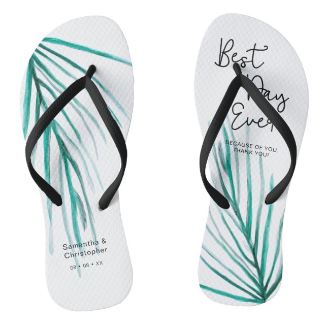 Best Day Ever Personalised Beach Wedding Flip Flops (Footbed)