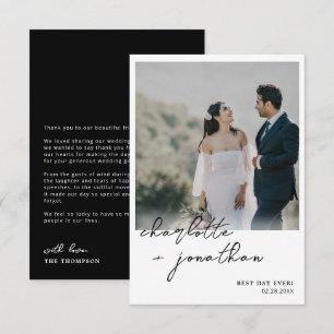 Best Day Ever Photo Calligraphy Black Wedding Thank You Card