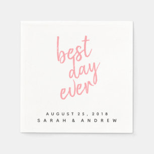 Best Day Ever Pink Wedding Cocktail Napkin