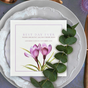 Best day ever purple crocus watercolor wedding napkin