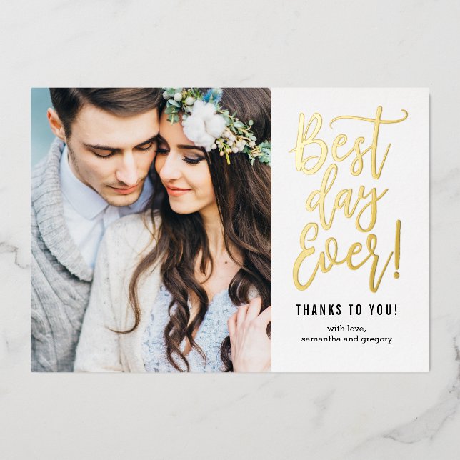 Best Day Ever REAL FOIL Photo Thank You Card (Front)