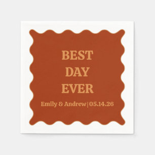 Best Day Ever Retro Seventies Trendy Wavy Wedding  Napkin