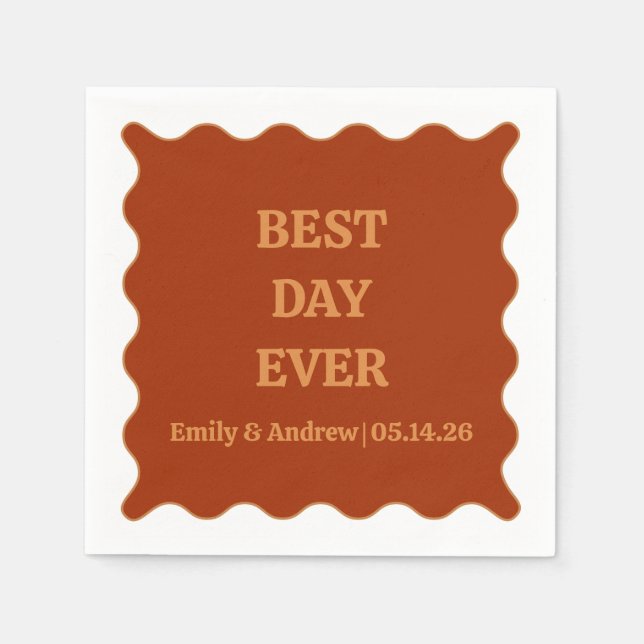 Best Day Ever Retro Seventies Trendy Wavy Wedding  Napkin (Front)