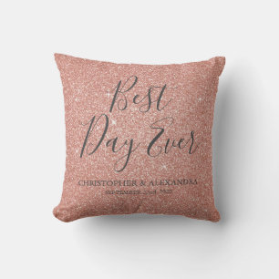Best Day Ever Rose Gold Blush Pink Wedding Cushion