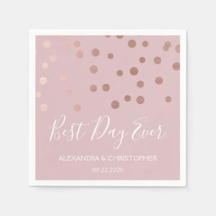 Best Day Ever Rose Gold Confetti Wedding Napkin