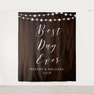 Best Day Ever Rustic Wood Wedding Photo Backdrop Tapestry