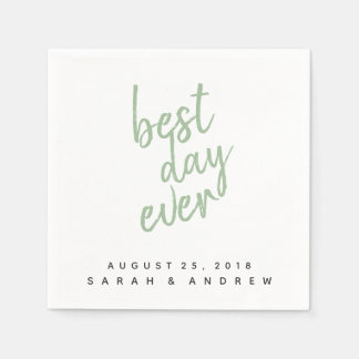 Best Day Ever Sage Green Wedding Cocktail Napkin