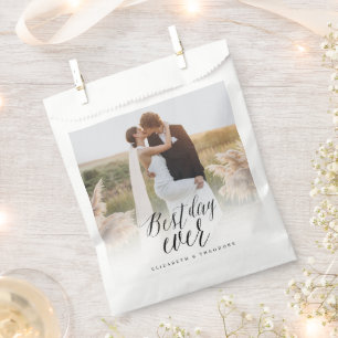 Best Day Ever Script Calligraphy Photo Wedding Favour Bags