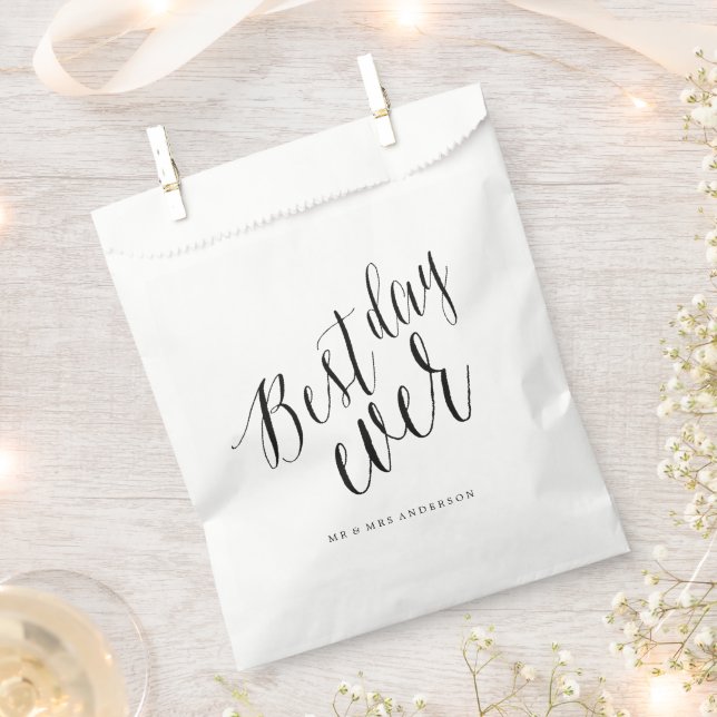 Best Day Ever Script Chic Calligraphy Name Wedding Favour Bags (Clipped)