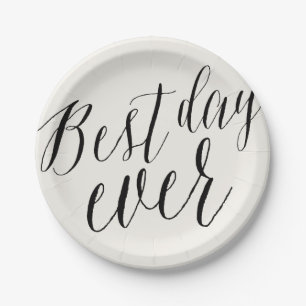 Best Day Ever Script Modern Wedding Paper Plate