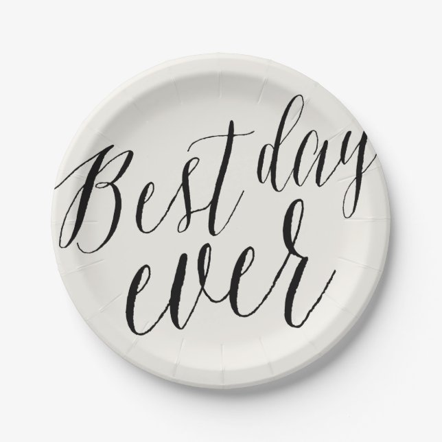 Best Day Ever Script Modern Wedding Paper Plate (Front)