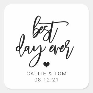 Best Day Ever Script Wedding Favour Classic Round  Square Sticker