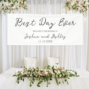 Best Day Ever Script White Simple Wedding Welcome Banner