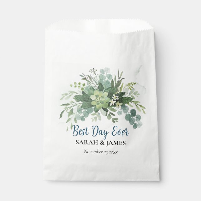 Best Day Ever Succulent Wedding Floral Botanical  Favour Bags (Front)