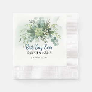 Best Day Ever Succulent Wedding Floral Botanical  Napkin