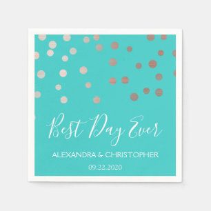 Best Day Ever Teal Blue Confetti Wedding Napkin
