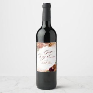 Best Day Ever Terracotta Floral Wedding Favours Wine Label