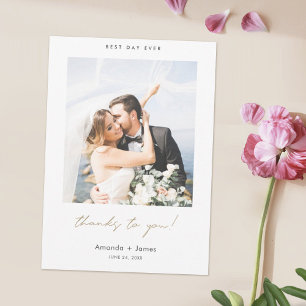 Best Day Ever Thanks to You! Gold Photo Wedding Thank You Card