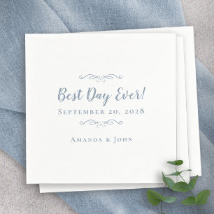 Best Day Ever Wedding Elegant Party Dusty Blue Napkin