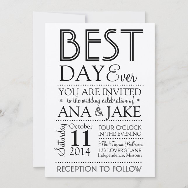 BEST DAY EVER Wedding Invitation (Front)