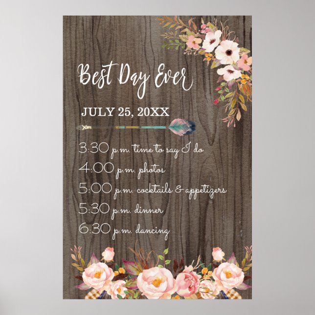 Best Day Ever Wedding Itinerary Schedule Sign (Front)