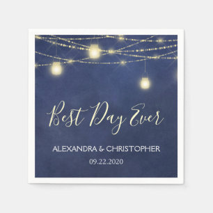Best Day Ever Wedding Mason Jar and String Lights Napkin