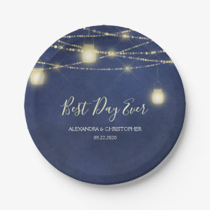 Best Day Ever Wedding Mason Jar and String Lights Paper Plate