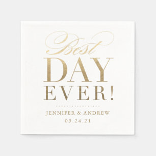 Best Day Ever Wedding Napkin Gold