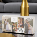 Best Day Ever Wedding Photo Collage Wooden Box Sign<br><div class="desc">Best Day Ever wedding photo wood block with 4 wedding pictures and your custom text, such as names of the married couple and their wedding date. The template is set up ready for you to add up to 4 photos, displayed in vertical portrait format. The design is in black, white...</div>