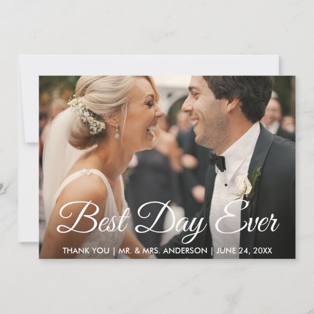Best Day Ever Wedding Photo Thank You Card (Front)