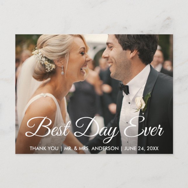 Best Day Ever Wedding Photo Thank You Postcard (Front)