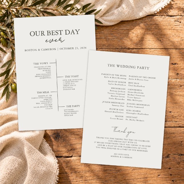 Best Day Ever Wedding Timeline Ceremony Program Programme (modern minimalist best day ever wedding timeline ceremony program for elegant wedding day italy)
