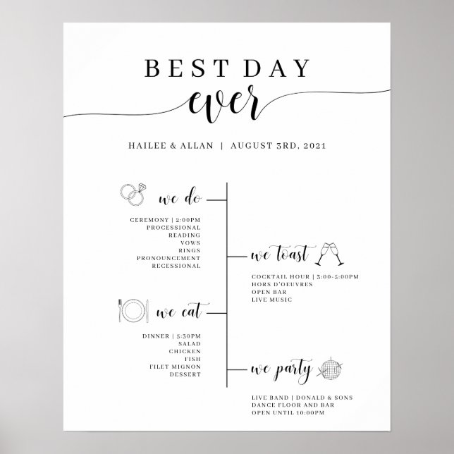 Best Day Ever Wedding Timeline Program Poster (Front)