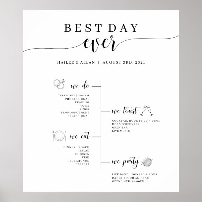 Best Day Ever Wedding Timeline Program Poster (Front)