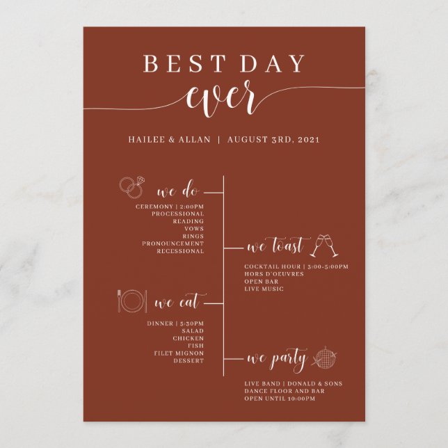 Best Day Ever Wedding Timeline Program Programme (Front)