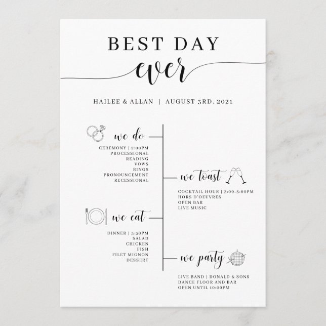 Best Day Ever Wedding Timeline Program Programme (Front)