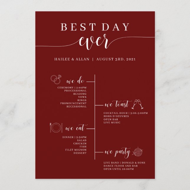 Best Day Ever Wedding Timeline Program Programme (Front)