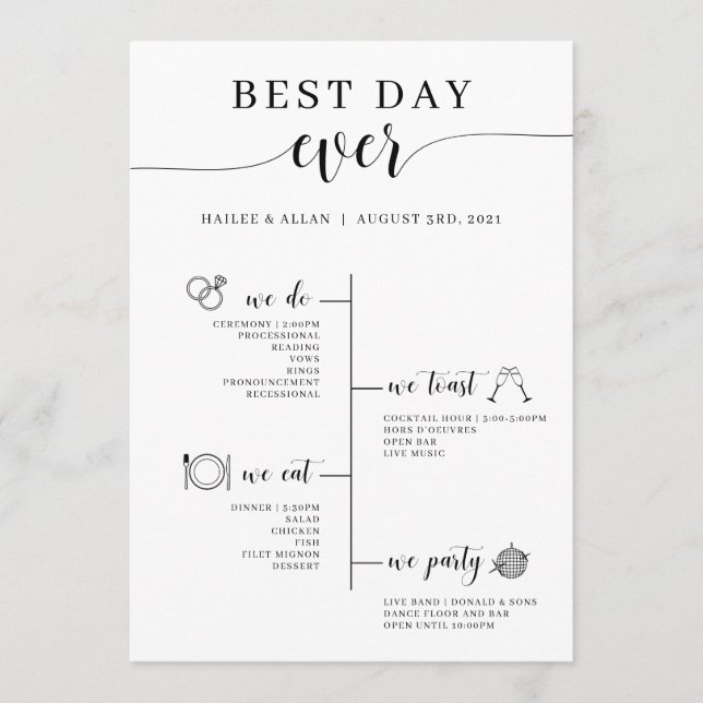 Best Day Ever Wedding Timeline Program Programme (Front)