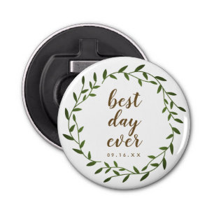 Best Day Ever Wreath Wedding Keepsake Bottle Opener