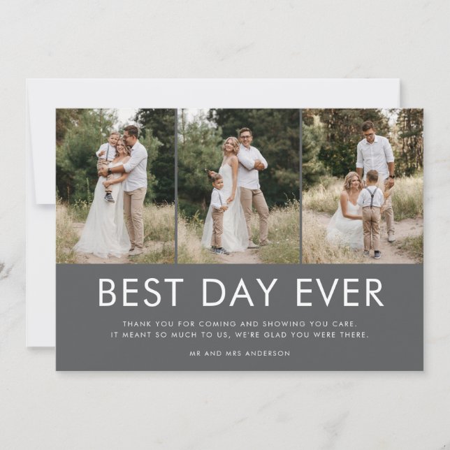 Best Day Every 3 Photo Wedding Thank You (Front)