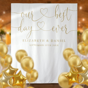 Best Day Gold Heart Script Wedding Photo Backdrop Tapestry
