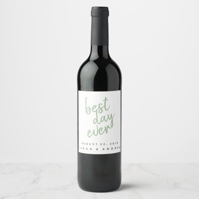 Best Day Sage Green Personalised Wine Label (Front)