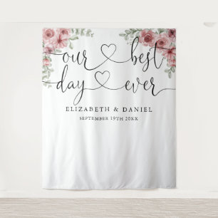 Best Day Script Floral Wedding Photo Backdrop Tapestry