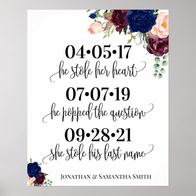Best day sign wedding date yes day navy burgundy (Front)