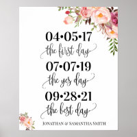 Best day sign wedding date yes day pink floral