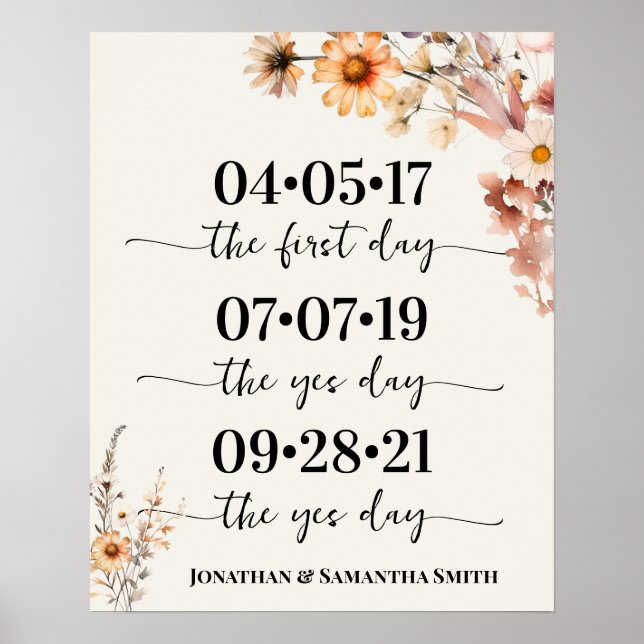 Best Day Wedding Date Yes Day Autumn Wildflowers Poster (Front)